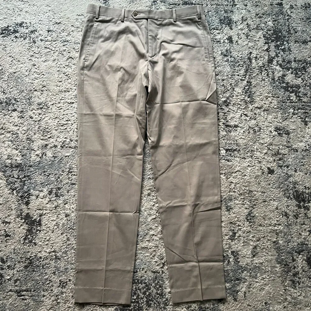 Zanella Parker Pants Mens 36 Tan Khaki Flat Front Cotton Dress Trousers NWOT
